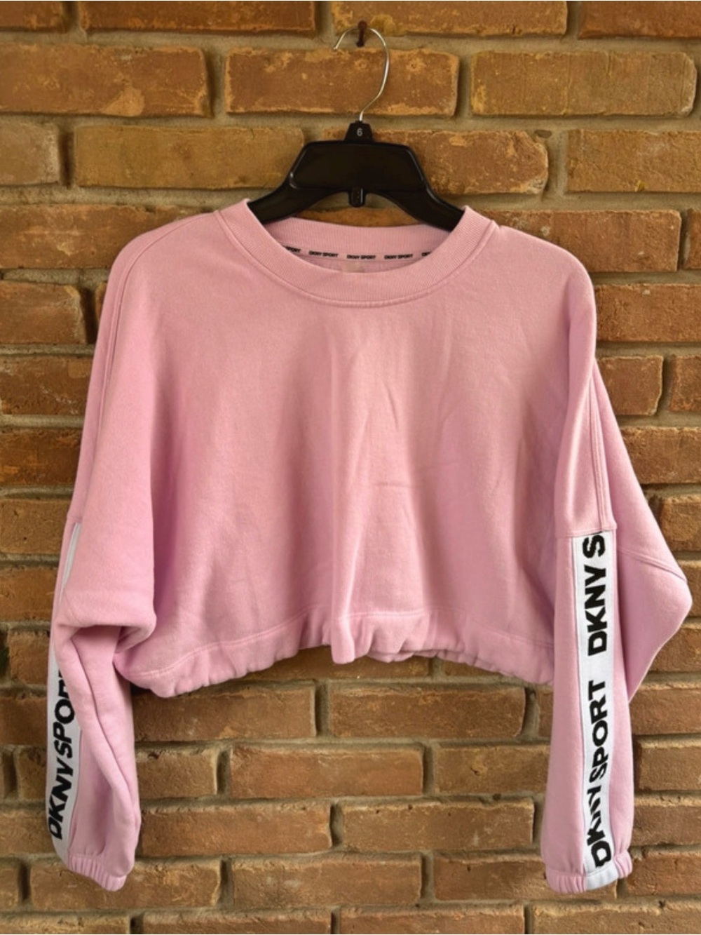 Womens DKNY stylish logo Cropped Sweatshirt Size Small Lavender Color.